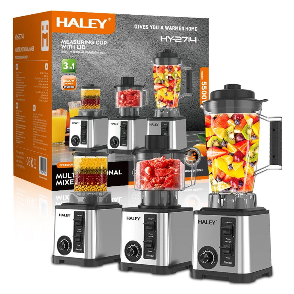 Blender Mixeur Electrique 3 En 1 Avec Mini Hachoir Et Moulin HALEY HY-2714 – خلاط كهربائي 3 في 1 مع مفرمة ومطحنة